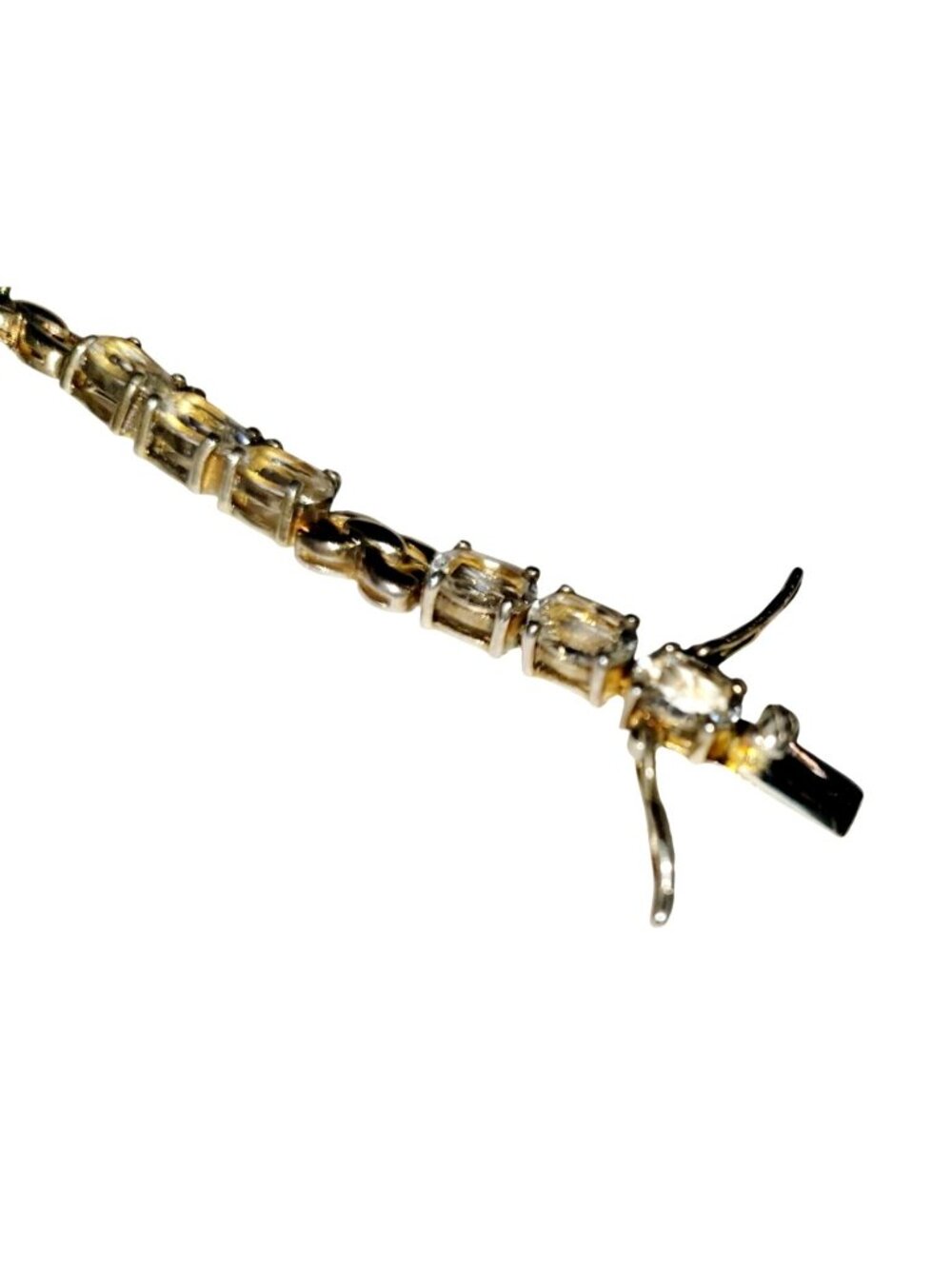 Vintage Oval CZ Diamonds Gold Over Sterling Silver Tennis Bracelet 8" Gold Tone - Picture 9 of 11